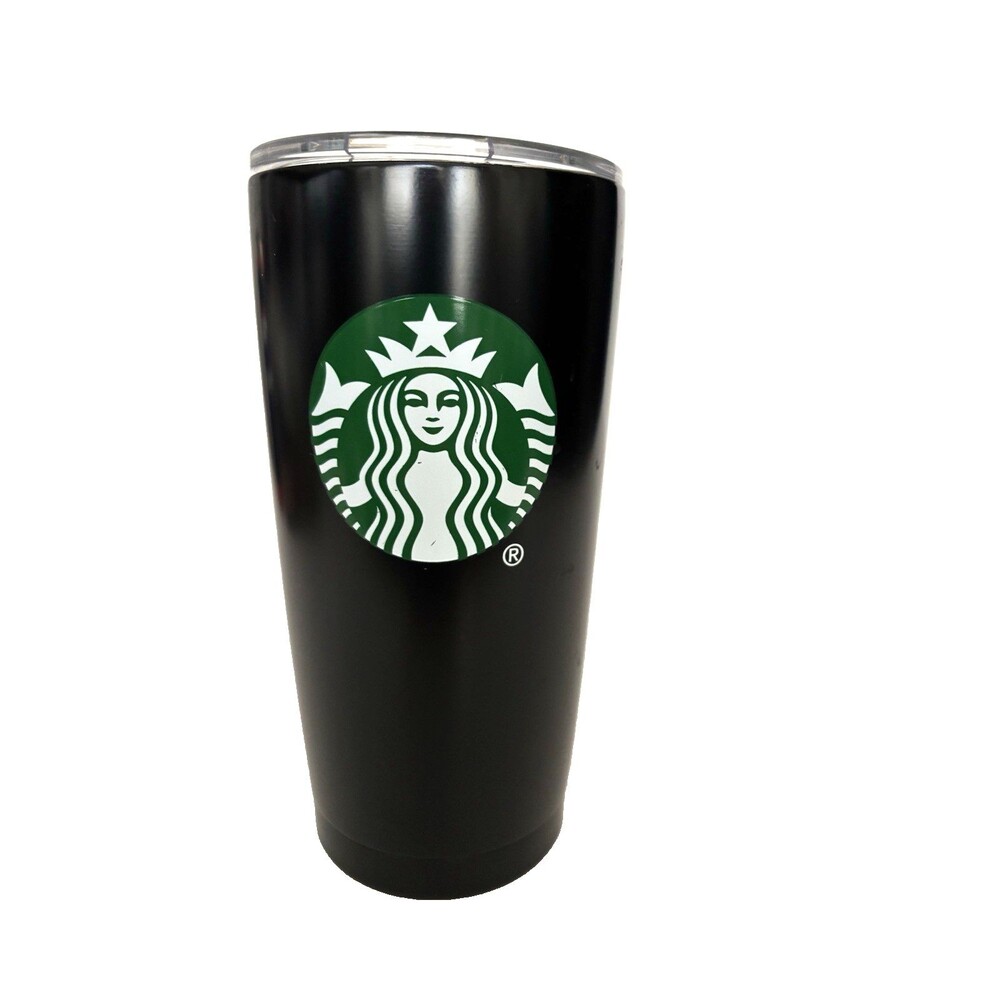 STARBUCKS  Metal Tumbler Black w/ Green Logo 20oz. Coffee/ Tea Collectable